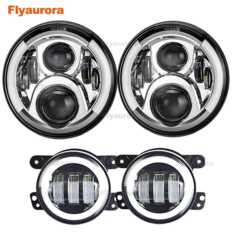 

Flyaurora forJeep Wrangler JK TJ 7 дюймов H4 фары головного света с 4 дюйма круглый светодиодный туман светильник s 30 Вт и светодиодный Замена тормозной светильник