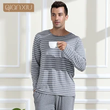 Qianxiu Pyjamas Modal Nachtwäsche Oansatz Beiläufige Streifen Lounge Wear Plus size Pyjama Set