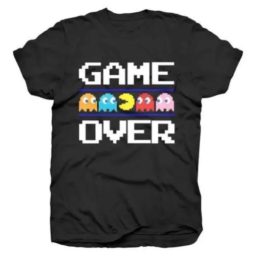 Offiziell Herren Ретро Pac Man Game Over футболка Шварц Verschiedene Грен Прохладный Повседневное