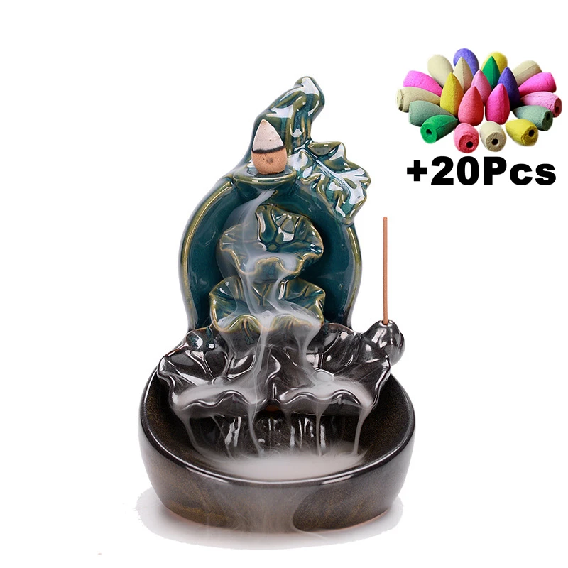 Incense Burner With 20 Cones Backflow Stick Ceramic Censer Home Room Decorations Incense Burner With 20 Cones Backflow Stick Ceramic Censer Home Room Decorations