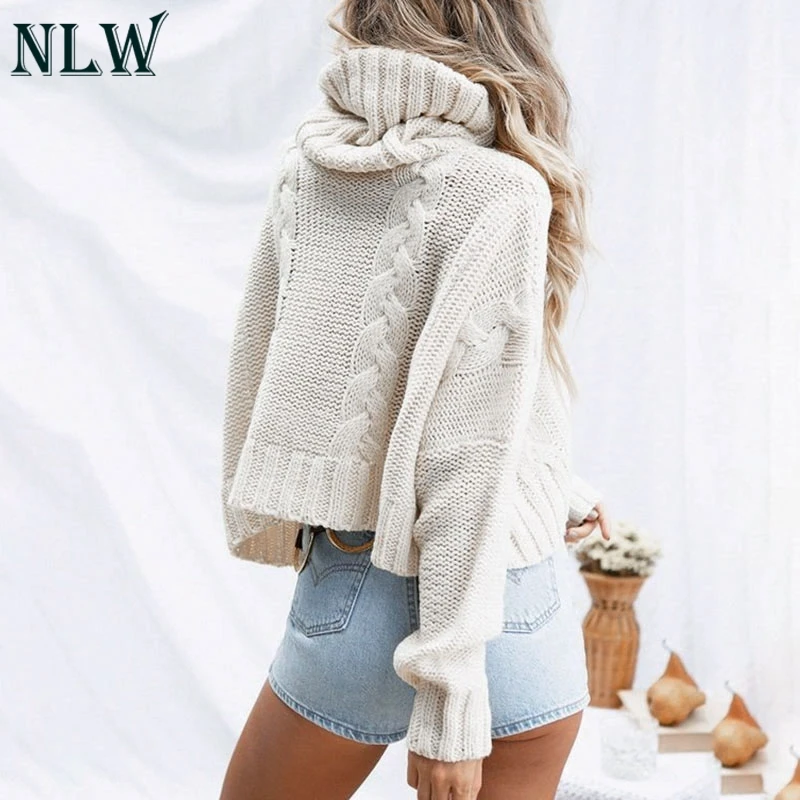 NLW одежда с длинными рукавами с высоким, плотно облегающим шею воротником укороченный свитер осень-зима плотные однотонные, стиль Харадзюку Свободный пуловер Белый детский вязаный детский комбинезон