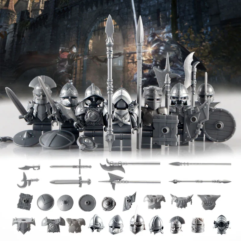 

Building Blocks 7PCS/SET MOC Medieval Age Castle Knights Shadow Golden Trooper With Big Wing Action Kids Toys Gifts