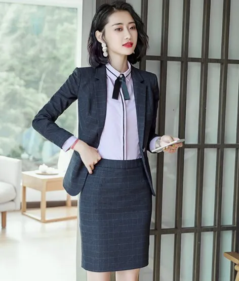 Office Uniform Style Women Formal Pant Suits Women Work Pant Skirt Suit Plus Size Red Grey Blue 2 Piece Set Womens OL Pantsuits