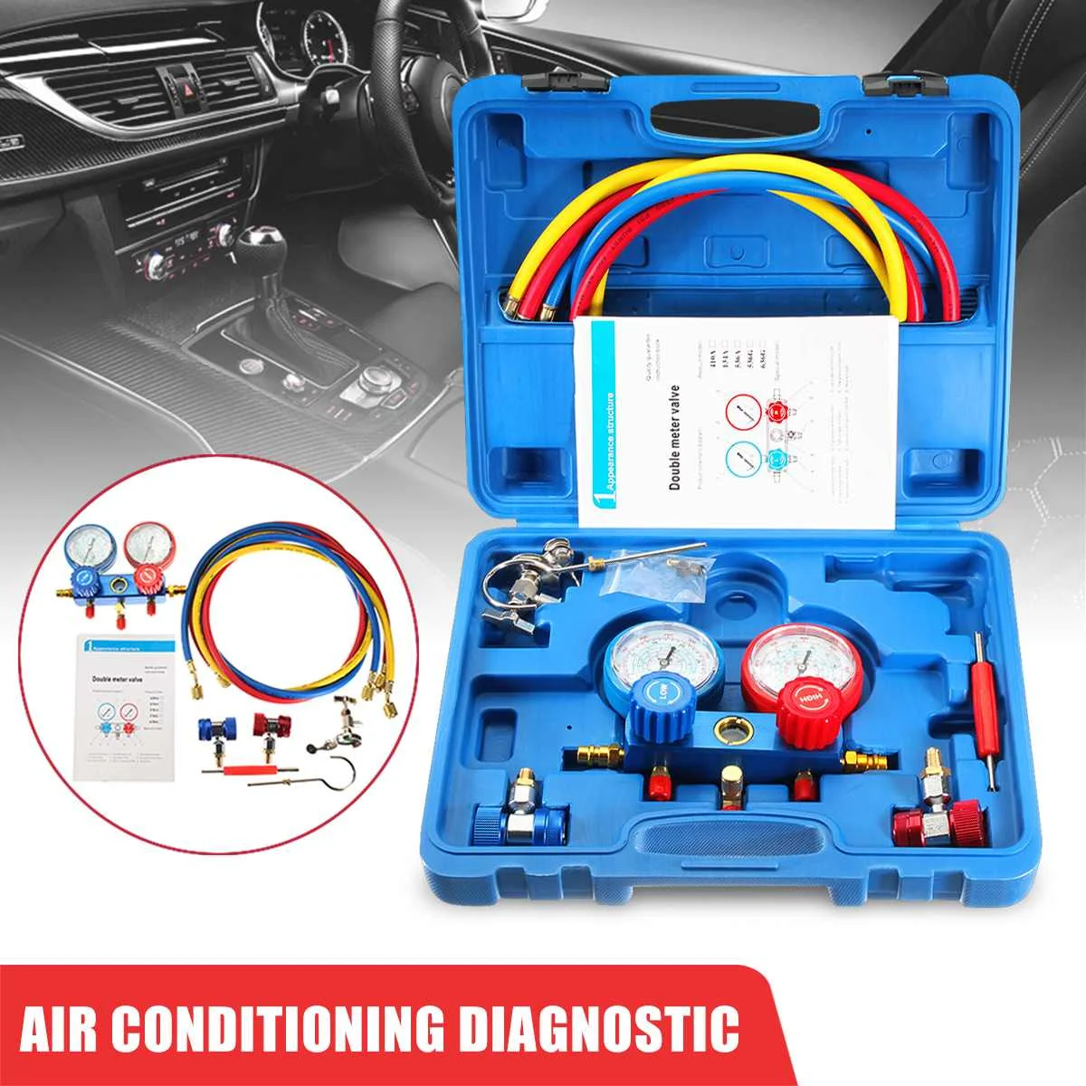 

Air Conditioning Pressure Manifold Gauge Hose Kit For R134A R22 Refrigerant Pressure gauge car air condition refrigerant gaug