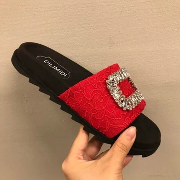 

Kmeioo 2020 Hot Sale Fashion New Style Jewel Slides Woman Mule Slippers Crystal Platform Shoes chanclas de mujer chinelo