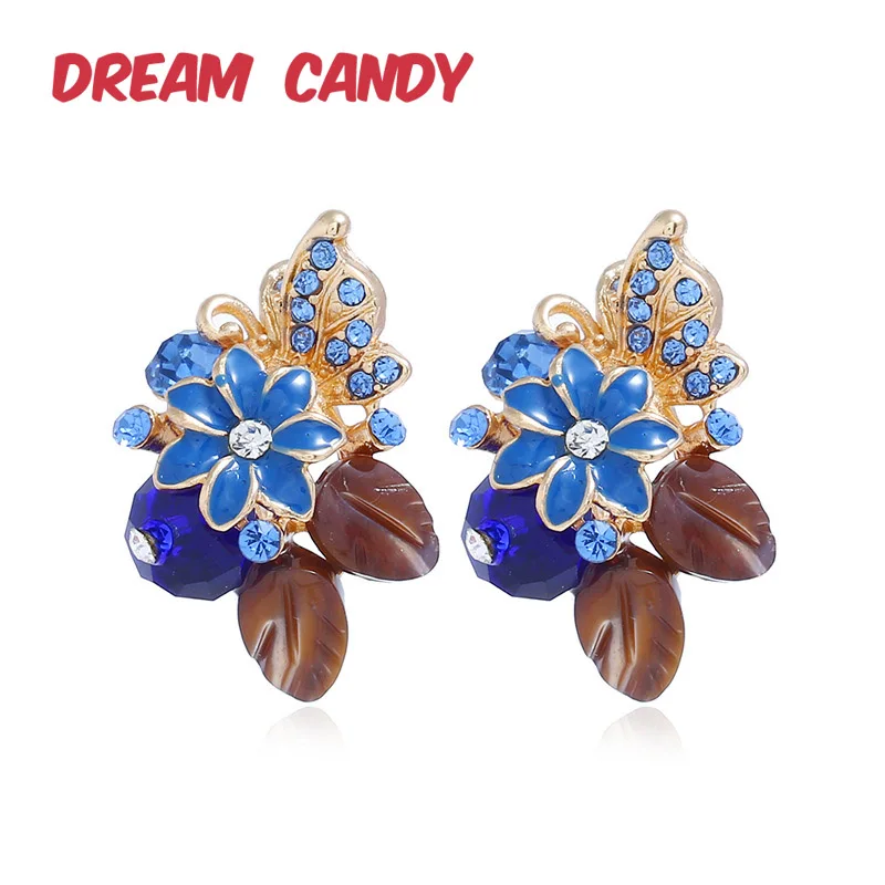 

Dream Candy Colorful Enamel Flower Earrings for Women 3 Colors Fashion Rhinestone Earrings Accessories Sweet Shell Stud Earrings