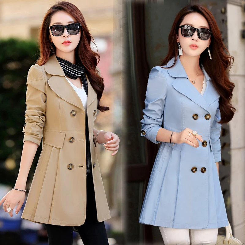 2017 spring jacket font b women b font solid color windbreaker large size long double breasted