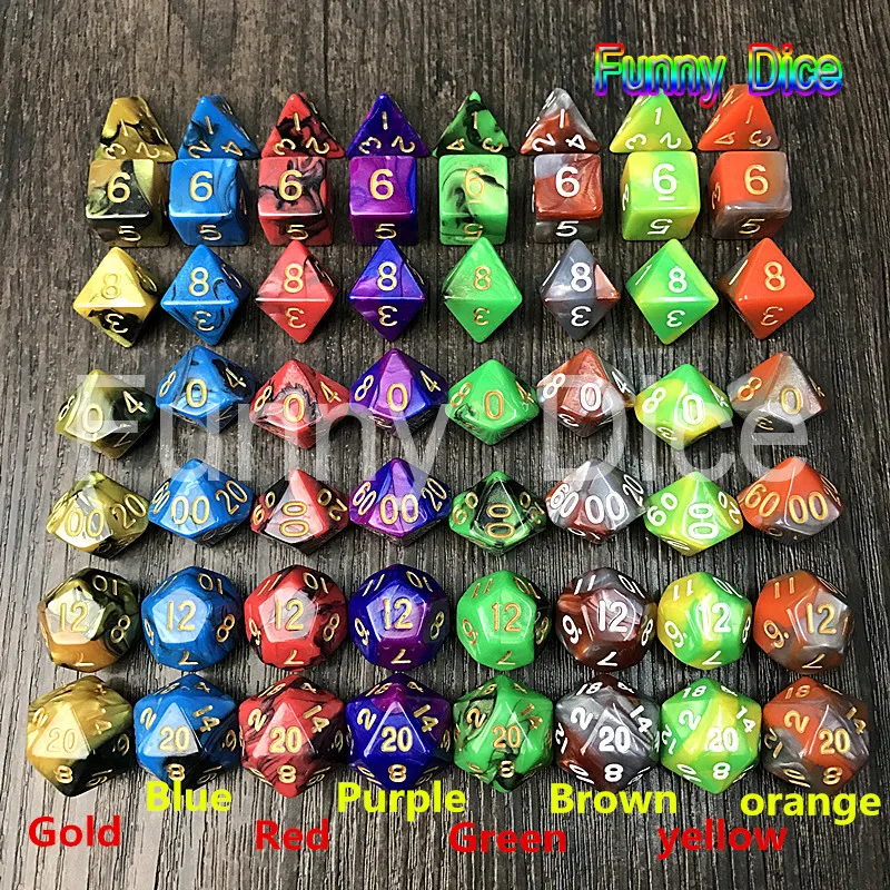 

Promotion entertainment 7pcs 2-color Dice Set with Nebula effect poker d&d d4,d6,d8,d10,d%,d12,d20 Polyhedral Dice rpg game dice