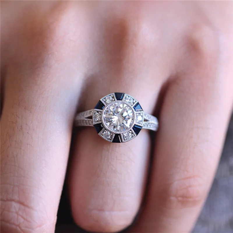 

925 Sterling Silver Bohemian Crystal Ring Luxury Bridal Wedding Jewelry Engagement Rings For Women Anillos Mujer jz433