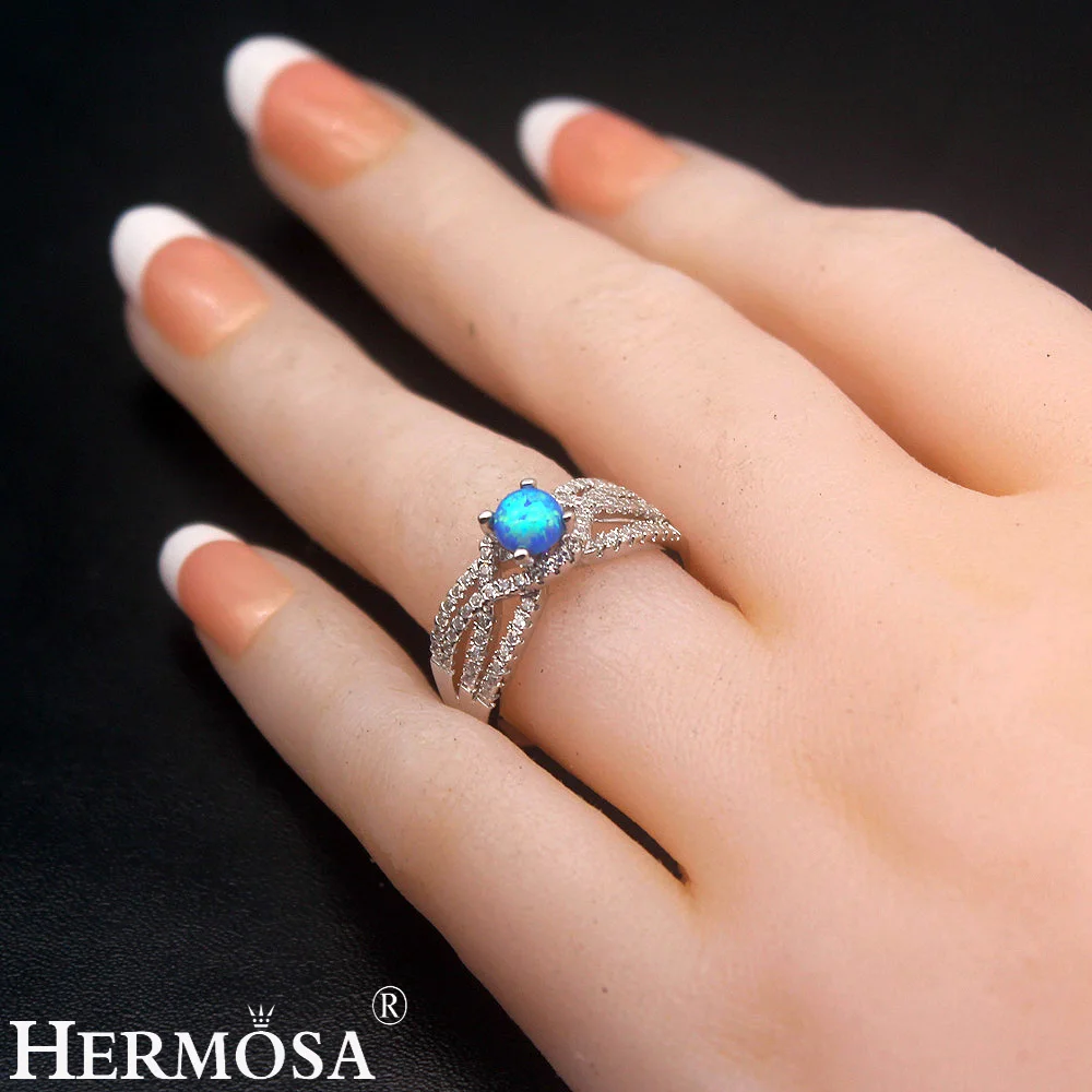 Фото Hermosa Fire Blue австралийский опал кольцо из стерлингового серебра 925 Размер 8 модные кольца для женщин изящный Рождественский подарок №2