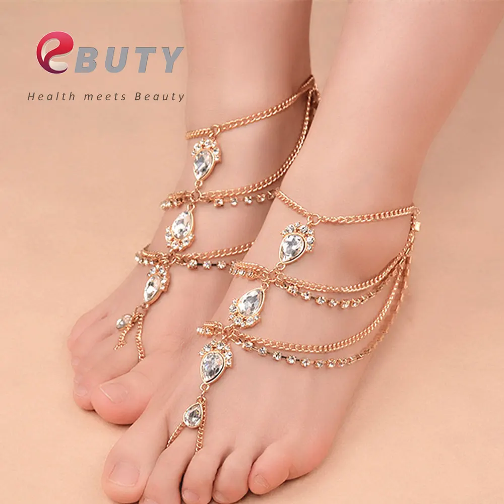 

EBUTY Women Alloy Anklet Fashion Stainless Steel Anklets Ethnic Style Handmade for Wedding Jewelry Crystal With Gift Bag