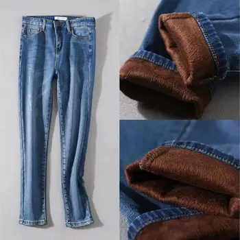 

2018 Winter Warm Stretching High Waist Jeans Skinny Black Jeans Women Jeans Pant Velvet jeans plus Size