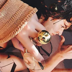 Stylish Fashionable Large Metal Ball Ring Adjustable Opening Fashion Jewelry Lovely Personality Female Rings
