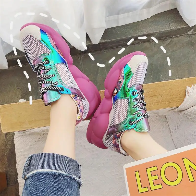 

Spring Women Flats Lady Fashion Casual Breathable Sneakers Colorful Mesh Running Shoes Women Sport Flat Platform Plus Size