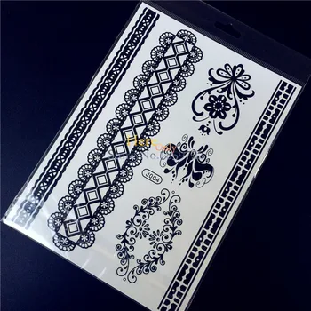 

1PC Flash Waterproof Temporary Tattoo for Women HBJ004 Jewel Lace Strap Bracelet Chain Flower Symbol Black Henna Tattoo Stickers