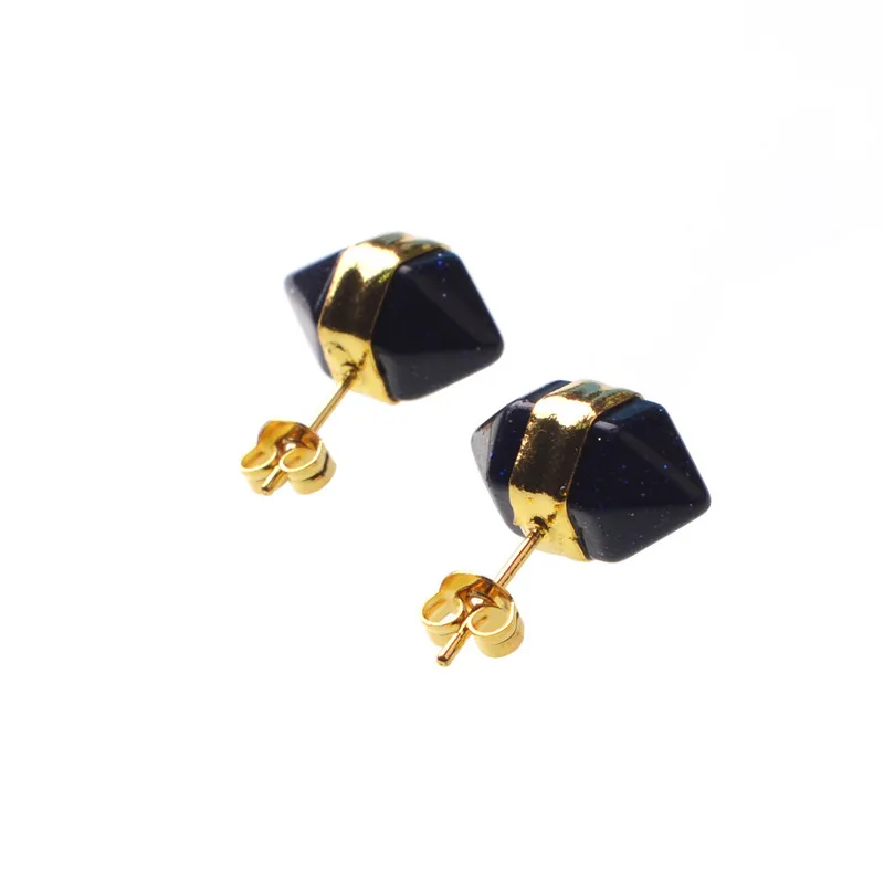 Sparkly Natural Stone Stud Earrings Blue Pink Quartz Drusy Studs Cluster Nature Black onyx Stud Earring For Women