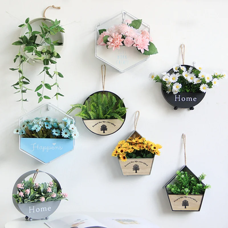 

Simple Iron Wall Rattan Hanging Basket Decor Home Garden Flower Pot Basket Artifical Flower Vertical Plant Pot Planter Container