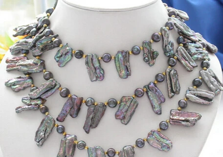 

Miss charm Jew1566 46" BLACK ROUND/BAROQUE BIWA PEARL NECKLACE