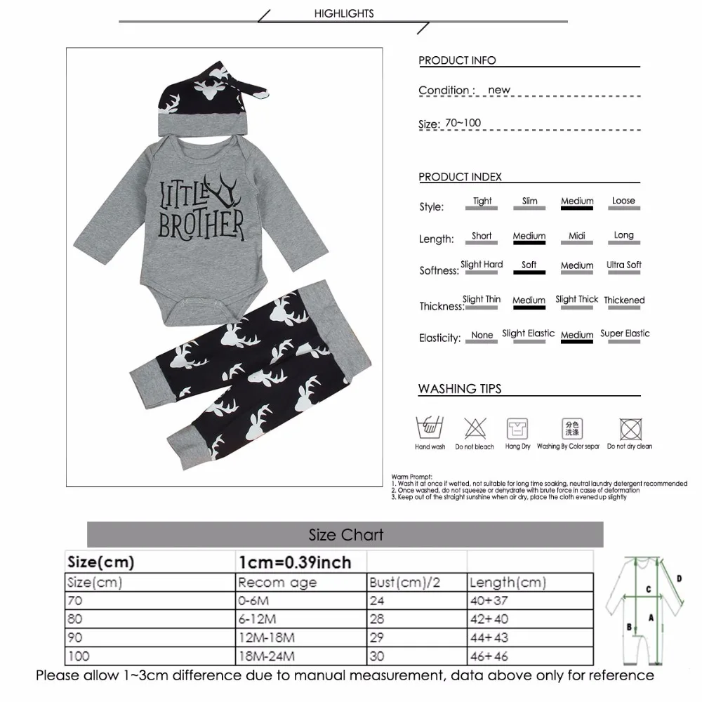 Puseky/ г. Осенняя Одинаковая одежда для братьев комбинезон для маленького братика, футболка Топы+ длинные штаны с оленем, шапка, Одинаковая одежда для всей семьи