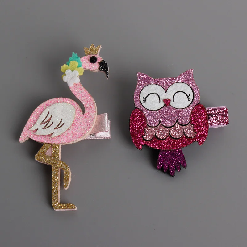 

New Cute Cartoon Flamingo And Owl Baby Hairpins kids Hair Clips Children Headwear Princess Barrette Girls Hair Accessories