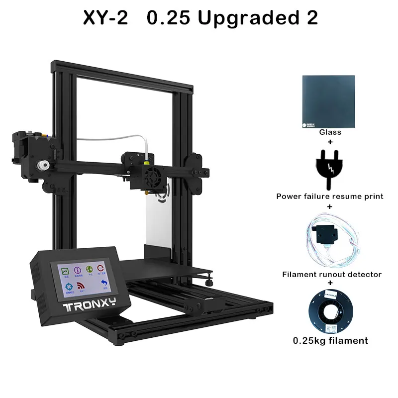 Tronxy, новинка, XY-2, 3D принтер, большой размер печати, FDM, i3, принтер, v-слот, сенсорный экран, продолжительная печать, Горячая кровать, 1,75 мм, PLA - Цвет: XY-2 0.25 Upgraded 2