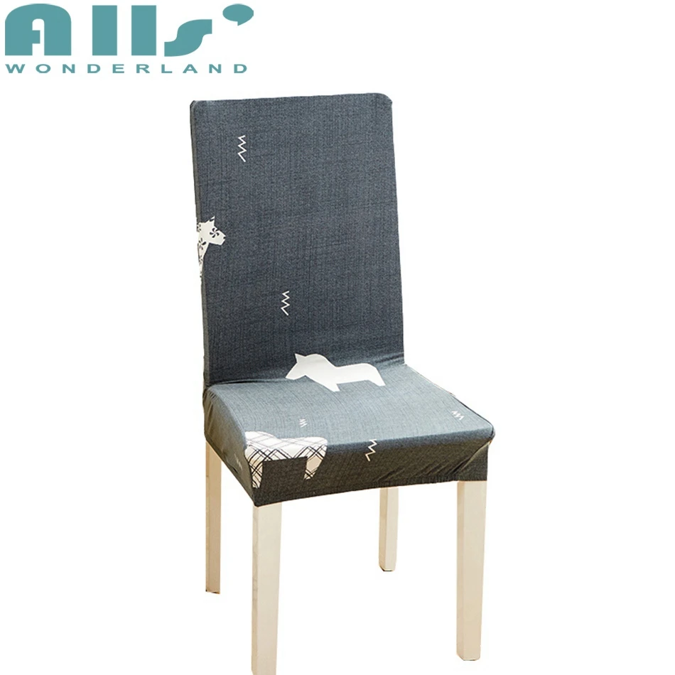Grey Dining Room Chair Cover with Horse Pattern Spandex Furniture Seat