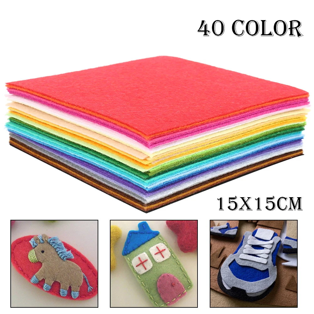 

Nonwoven Felt Fabric/1mm Thickness/Polyester Cloth of Home Decoration Bundle for Sewing Dolls & Crafts/40pcs 15cm*15cm
