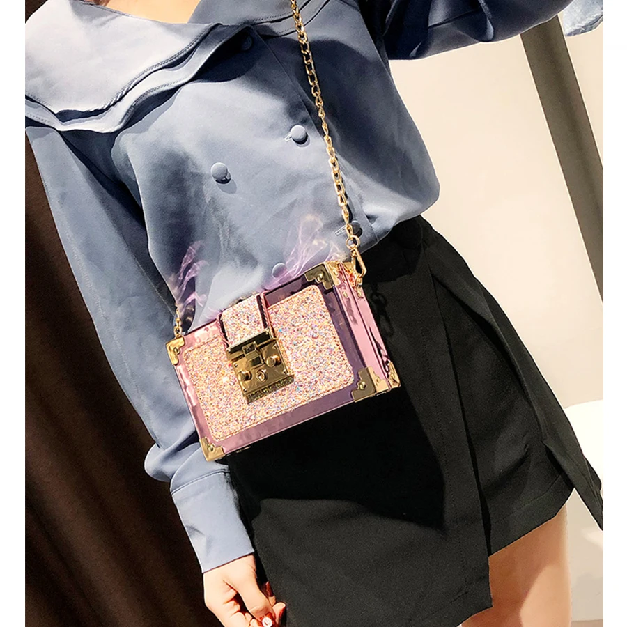 

Fashion Gradient Color Sequins Crossbody Messenger Bag Luxury Chain Purse Mini Box Style Female Party Clutch Bag Shoulder Bags