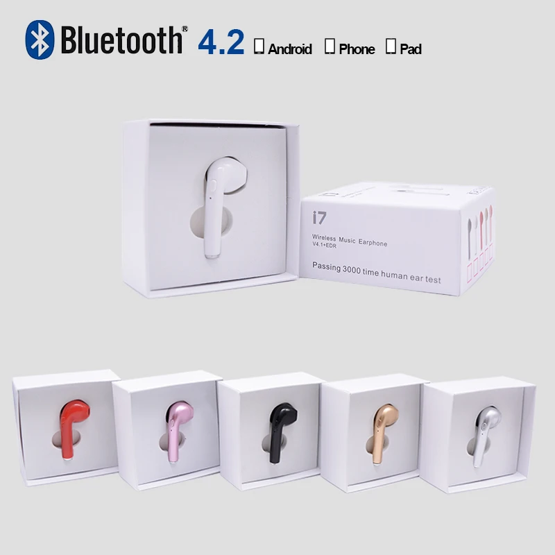 I7 беспроводные Bluetooth V4.2 наушники гарнитура в ухо невидимые с микрофоном одна пара