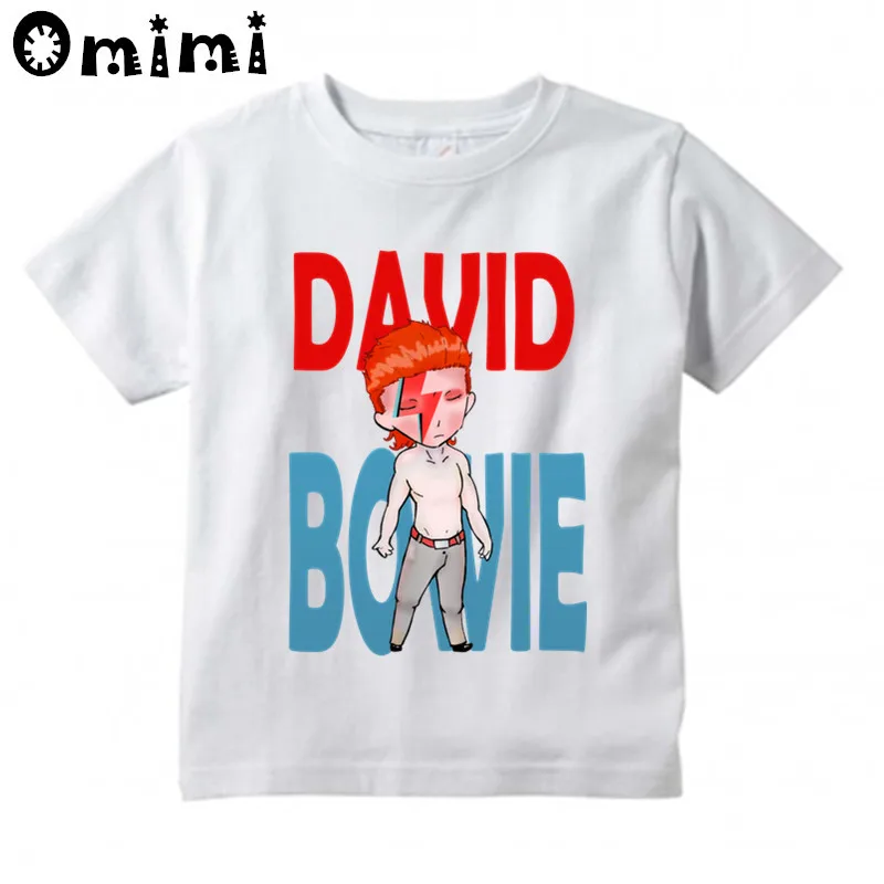 Для маленьких мальчиков/девочек рок Ash Bowie Дэвид Боуи Зигги в стиле "Звездная Пыль", Винтаж печатных футболка детские топы с короткими рукавами для детей, белая футболка
