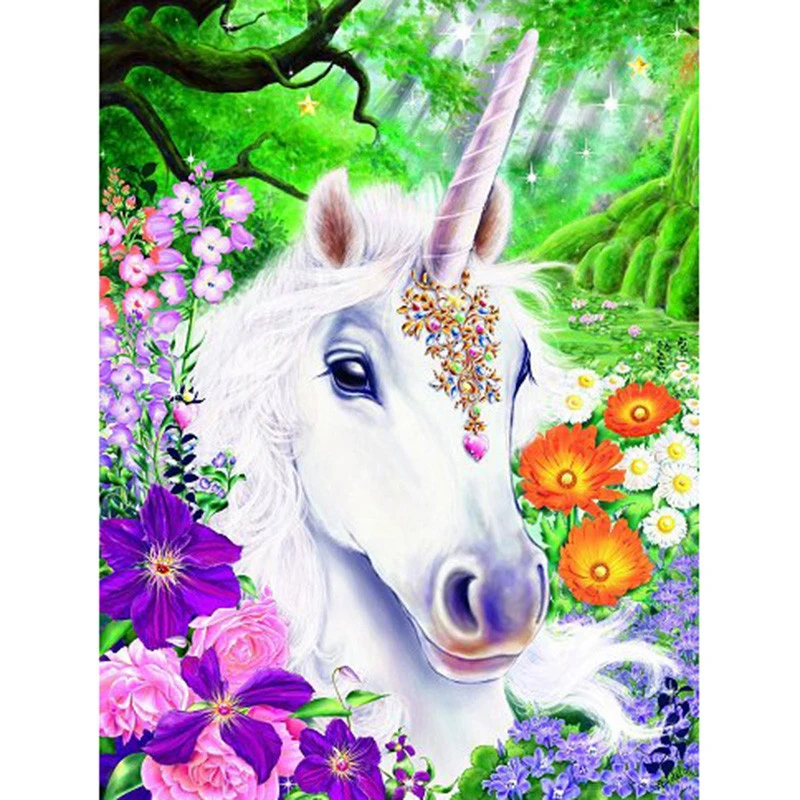 

Full Square/Round Drill 5D DIY Diamond Painting "White Unicorn & Flower" 3D Embroidery Cross Stitch 5D Decor