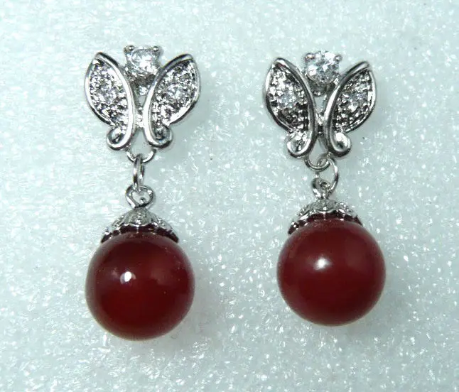 

charm 12mm red jade butterflyy earring