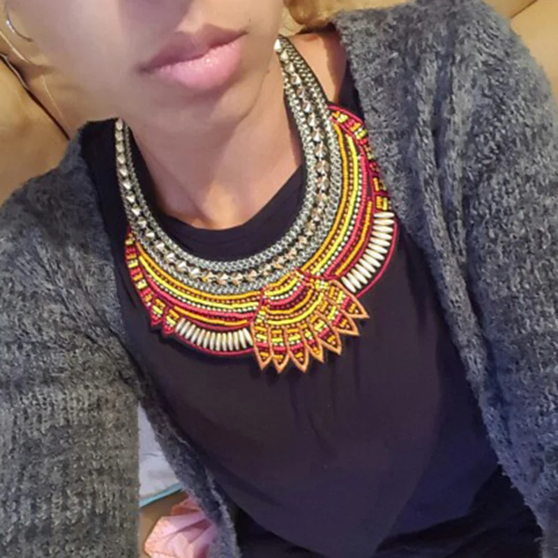 MANILAI Fashion Handmade Ethnic Choker Necklace Bib Collares Multicolor Beads Statement Necklaces Boho Jewelry Women Accessories