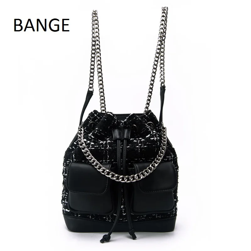 

BANGE Backpack women 2018 new cotton and linen PU chain backpacks multi-purpose backpack fashion double shoulder pack