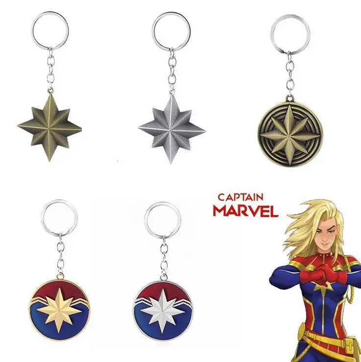 

Marvel Avengers Captain Marvel Carol Danvers Shield Figure Key Ironman Spider man Batman Hulk Thor Hammer Metal Keychain Toy