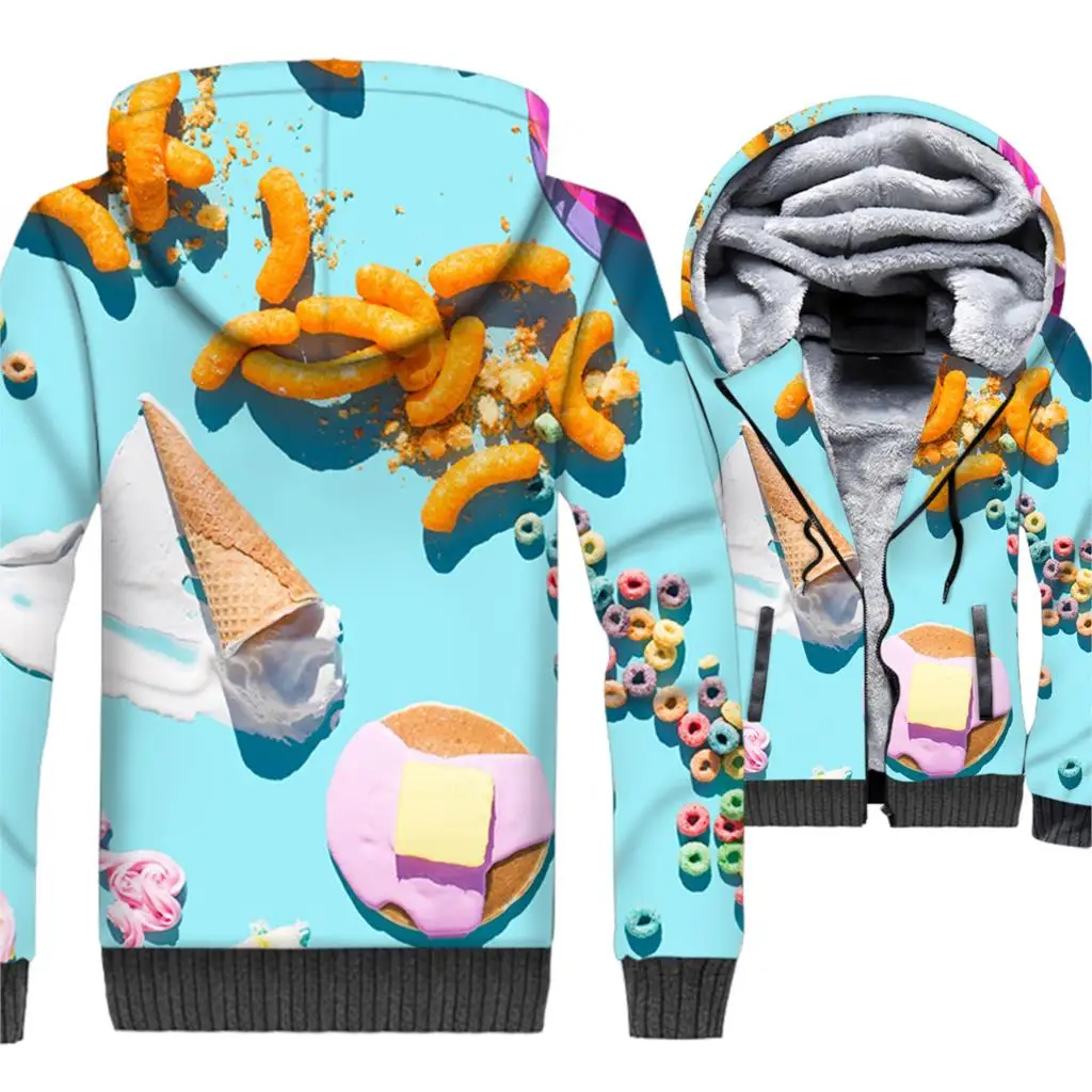 Brand Clothing 2018 Winter Thick Men's Hoodies 3D Foods Sweatshirts Hip