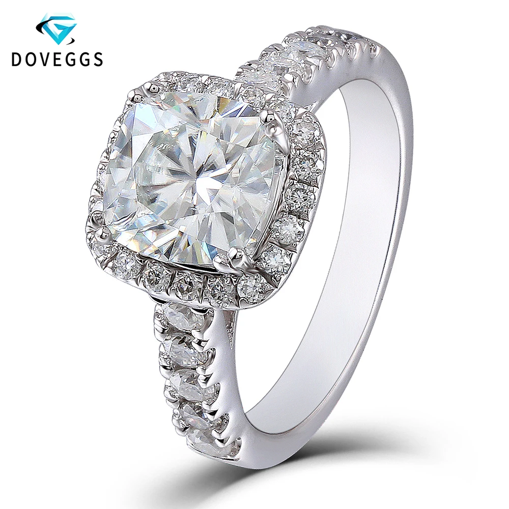 DovEggs Center 2 Carat ctGH Color 7.5mm Cushion Cut Moissanite Engagement Rings For Women Halo Style Quality Sterling Silver DovEggs Center 2 Carat ctGH Color 7.5mm Cushion Cut Moissanite Engagement Rings For Women Halo Style Quality Sterling Silver
