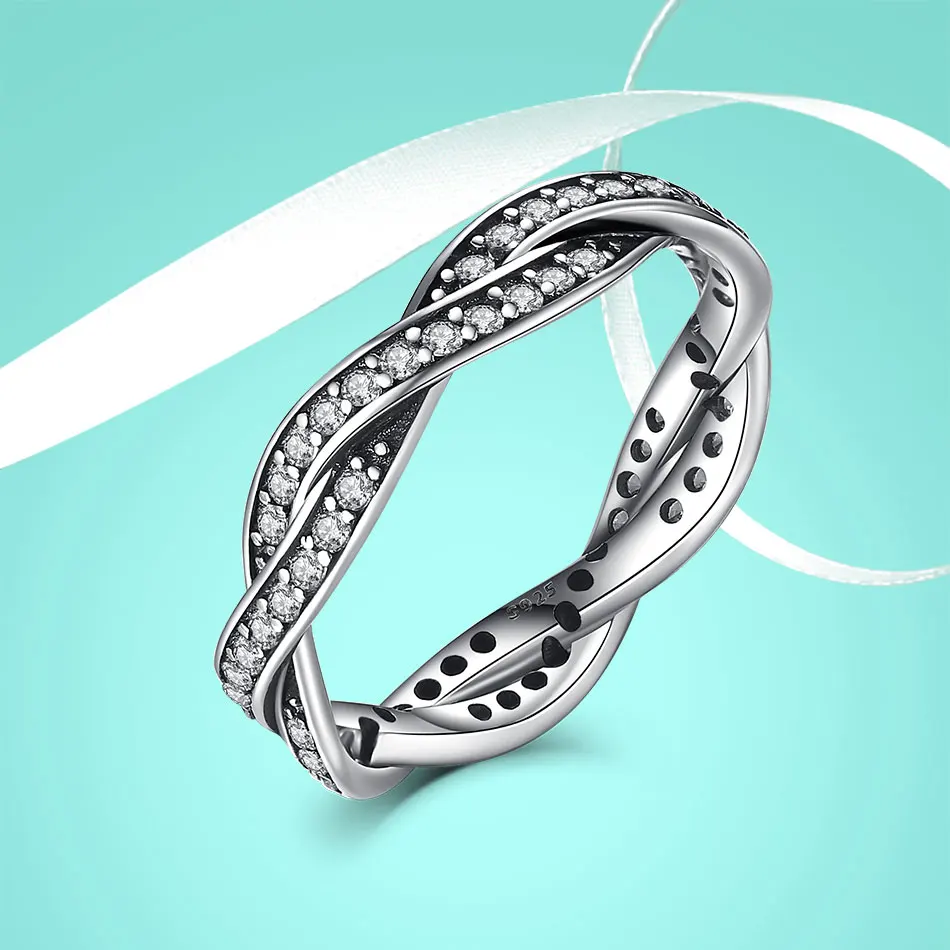 ELESHE, классические серебряные кольца с настоящим 925 пробы, обручальные кольца с кристаллами CZ Twist Of Fate, кольца на палец для женщин, подарок на день Святого Валентина
