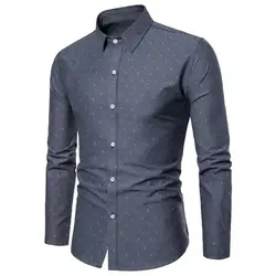 Лидер продаж 2018 Весенняя мода с длинным рукавом для мужчин 'S рубашки для мальчиков бизнес повседневное Slim Fit рубашка мужчин