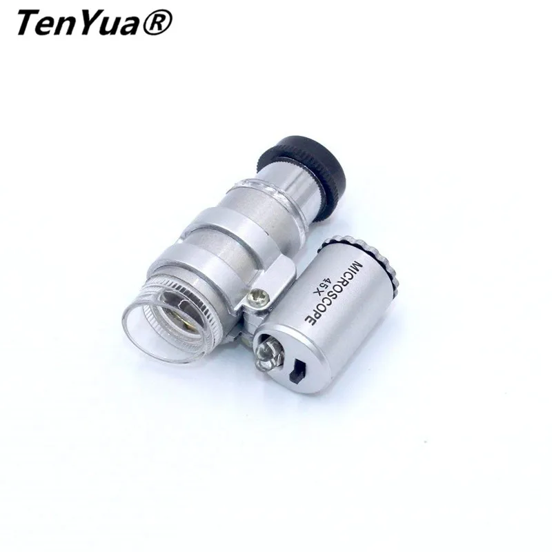 

TenYua Portable 45X Mini Microscope Magnifier with 2 LED Lamp Magnifier Jewelry Cash Identify Optical Instruments