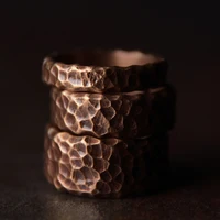 Tibetan Hand Beaten Solid Copper Ring Hammered Vintage Process Black Smithed Size Adjustable Retro Punk Street for Men Women 1