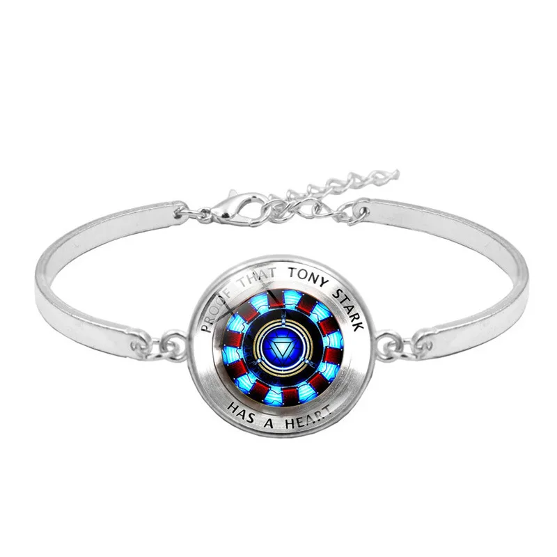 

Glass Cabochon Iron Man Arc Reacto Bracelet Jewelry with Silver Color Avengers Charm Bracelet Bangle for Men 2019