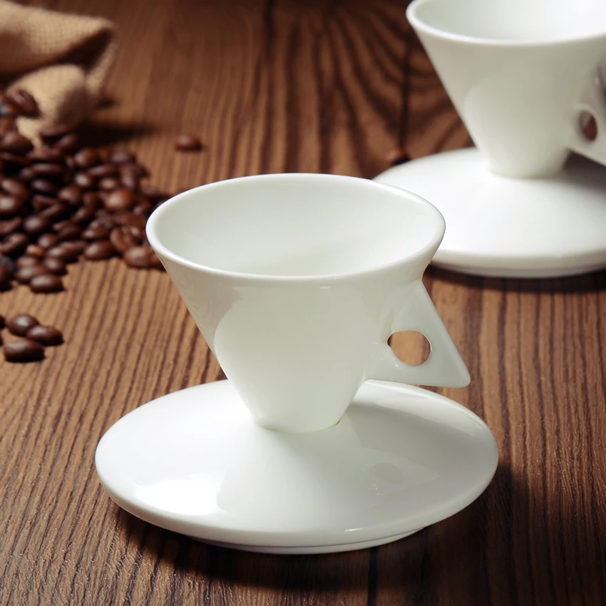 

new simple pure white ceramic conical coffee cup and dish set Italian espresso shaped bone china creative gift