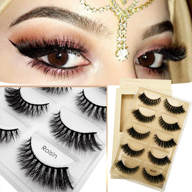 Natural Mink False Eyelashes 5 Pairs Thick Makeup Lashes