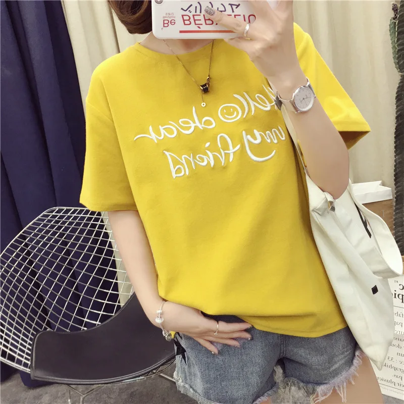 

Mr.nut embroidery commuter short-sleeved T-shirt 2019 summer Korean version of the new letter women's shirt T-shirt