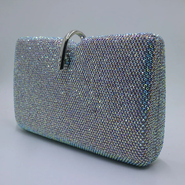 Royal Nightingales Large Ab Silver White Crystals Clutches Evening Bags And Handbags For Womens Wedding Prom Party