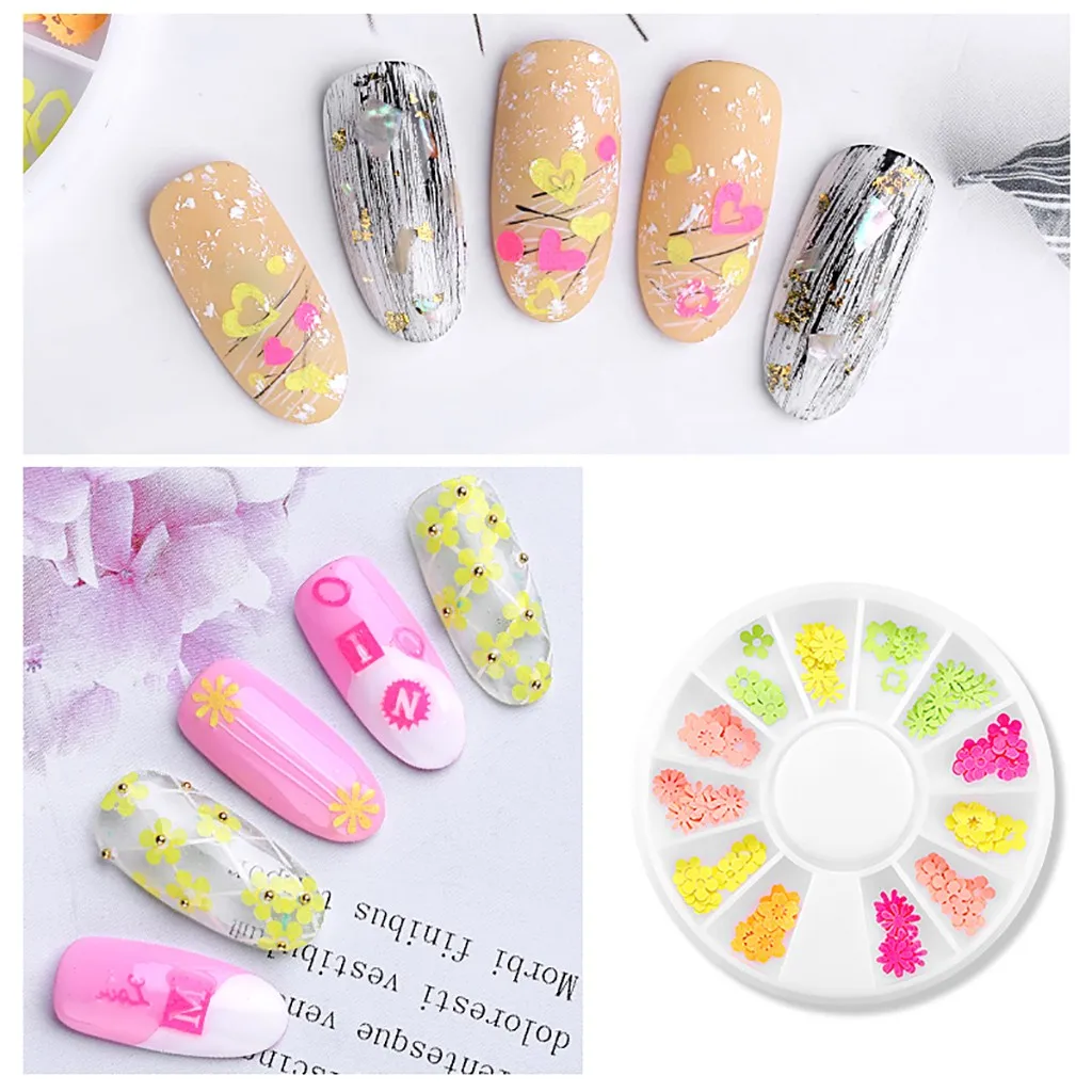 Украшения для ногтей, искусственные цветы, флуоресцентные цветные наклейки для ногтей, 12 смешанных аксессуаров для ногтей, инструмент для самостоятельного изготовления