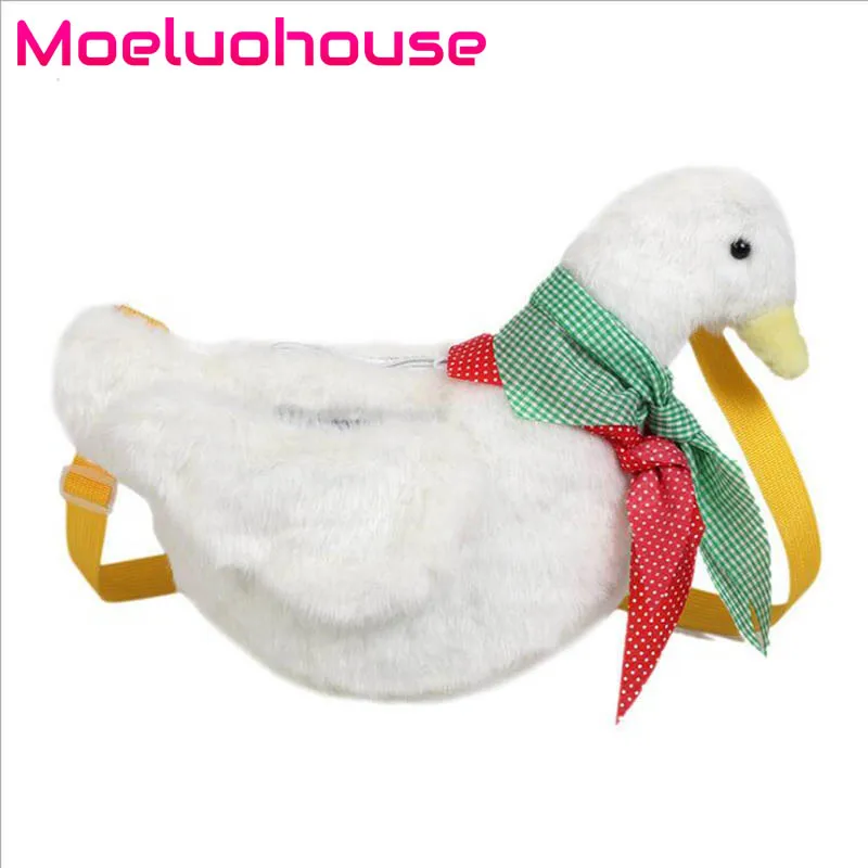 

Moeluohouse Women Mori Girl Duck Shape Shoulder Messenger Crossbody Bag Zipper String Plush Scarf Soft Korean Style Kawaii Gift
