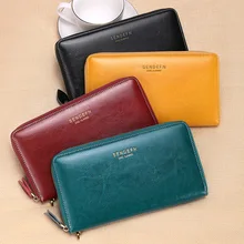 Women's new leather long zipper large capacity clutch bag Europe and the United States retro multi-card wallet europe and the united states style men s leather zipper long section of the clutch business casual men handbags