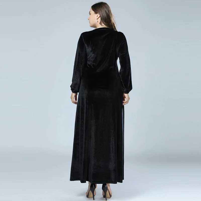 2018 плюс Размеры Для женщин Винтаж бархат Абаи мусульманское платье трапециевидной формы одежда из Дубая с длинным рукавом Кафтан